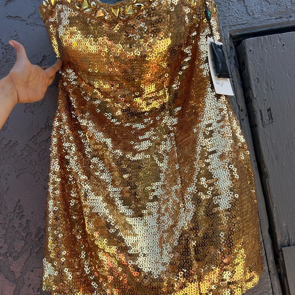 Gold Sequin Strapless Dress